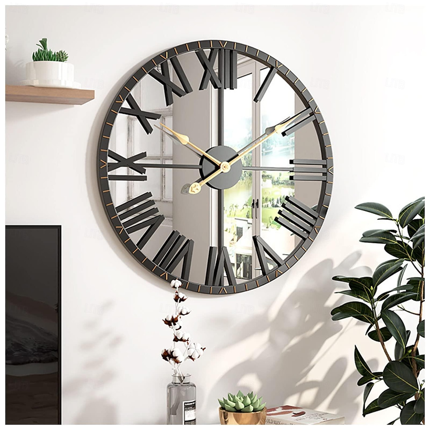 relógios de parede para sala de estar relógios de parede decorativos para decoração relógio de parede moderno espelhado com moldura de algarismos romanos relógios grandes para decoração de parede de de 2026 por $155.99 –P5