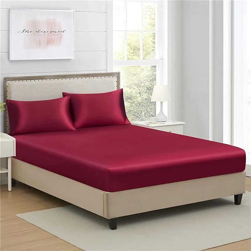 Cooling Satin Fitted Sheet Solid Color Mattress Cover with Elastic Band Bedsheet Single Double Queen King Size Fit Sheet 2025 - $18.49 –P16