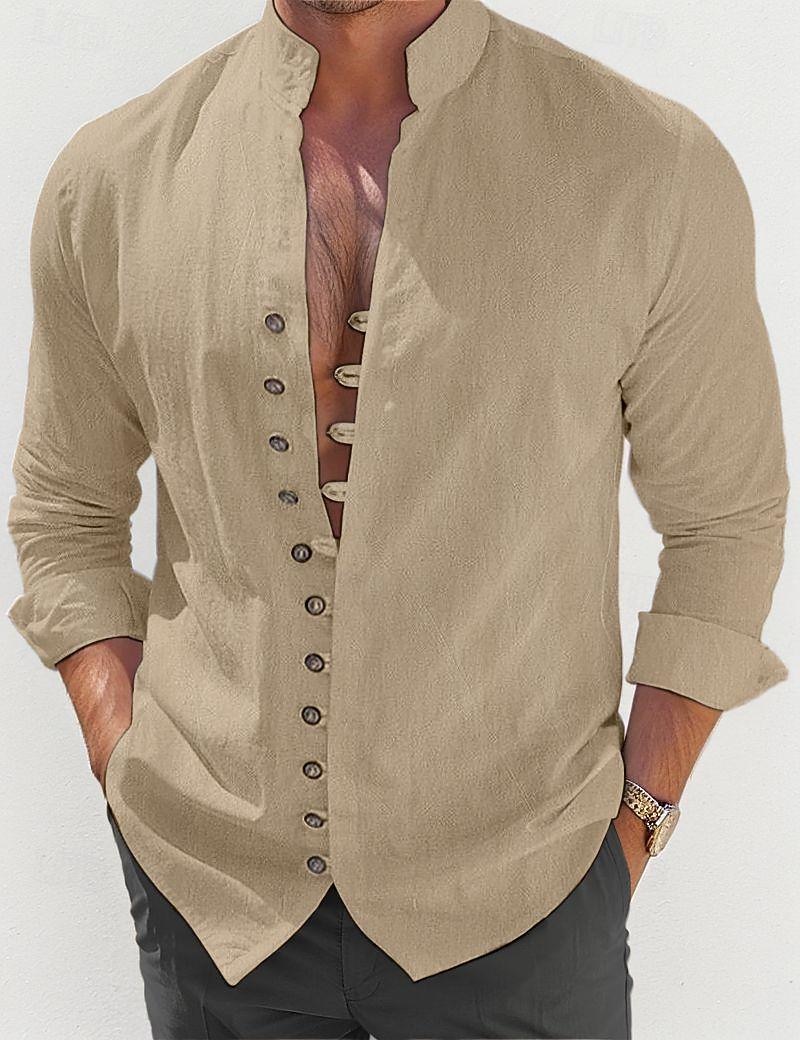 Per uomo Camicia Camicia di lino Camicia Estiva Abbigliamento da spiaggia Camicia casual Camicia con Bottoni Semplice Quotidiano Vacanza Bianco Blu Verde Cachi Manica Lunga Colletto alla coreana del 2026 a CHF21.79 –P12