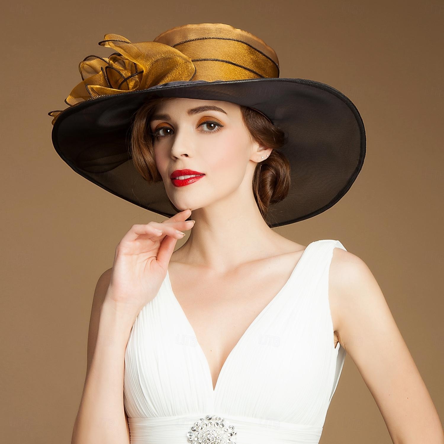 fascynatory kapelusze organza lodowy jedwab kapelusz kapelusz słońce ślub przyjęcie herbaciane elegancki ślub z kwiatowym nakryciem głowy z piór nakrycie głowy 2026 - $53.99 –P4