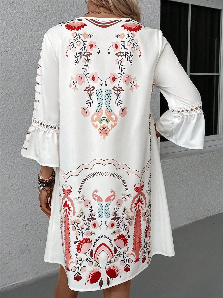 Damen Minikleid Casual kleid Sommerkleid Boho-Kleid Stilvoll Brautkleider schlicht Urlaub Täglich Verabredung Regular Fit Blumen 3/4 Ärmel V Ausschnitt Schwarz Rote Fuchsie Aprikose Sommer 2025 - $27.99 –P4