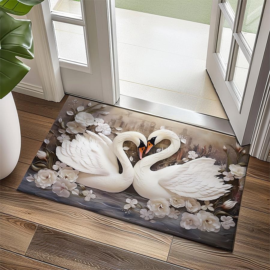 Schwanenblumen Fußmatte Küchenmatte Bodenmatte rutschfester Bereich Teppich Ölfester Teppich Indoor Outdoor Matte Schlafzimmer Dekor Badezimmermatte Eingangsbereich Teppich 2025 - $15.49 –P11