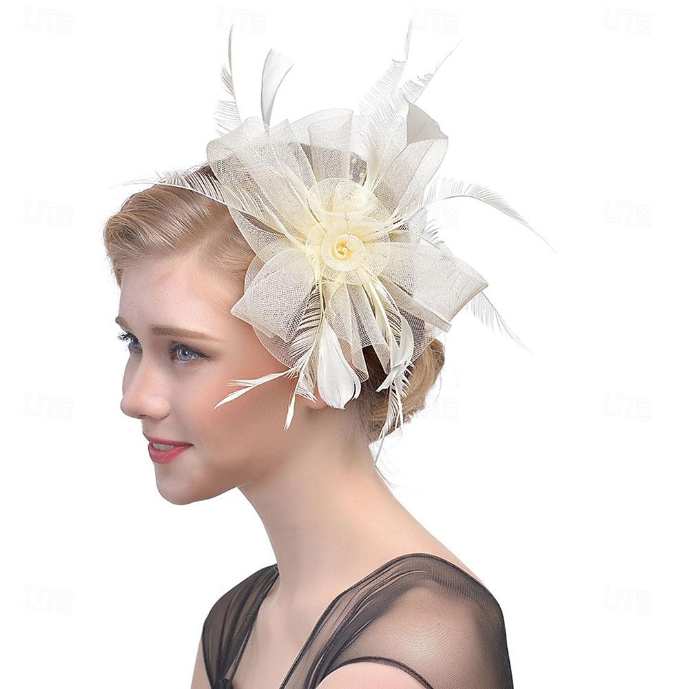 fascinators Hatter Hodeplagg organza Fedora Topplue slørhatt Hesteløp cocktail Elegant Årgang Med Fjær Sløyfer Hodeplagg Hodeplagg 2025 - $17.99 –P3