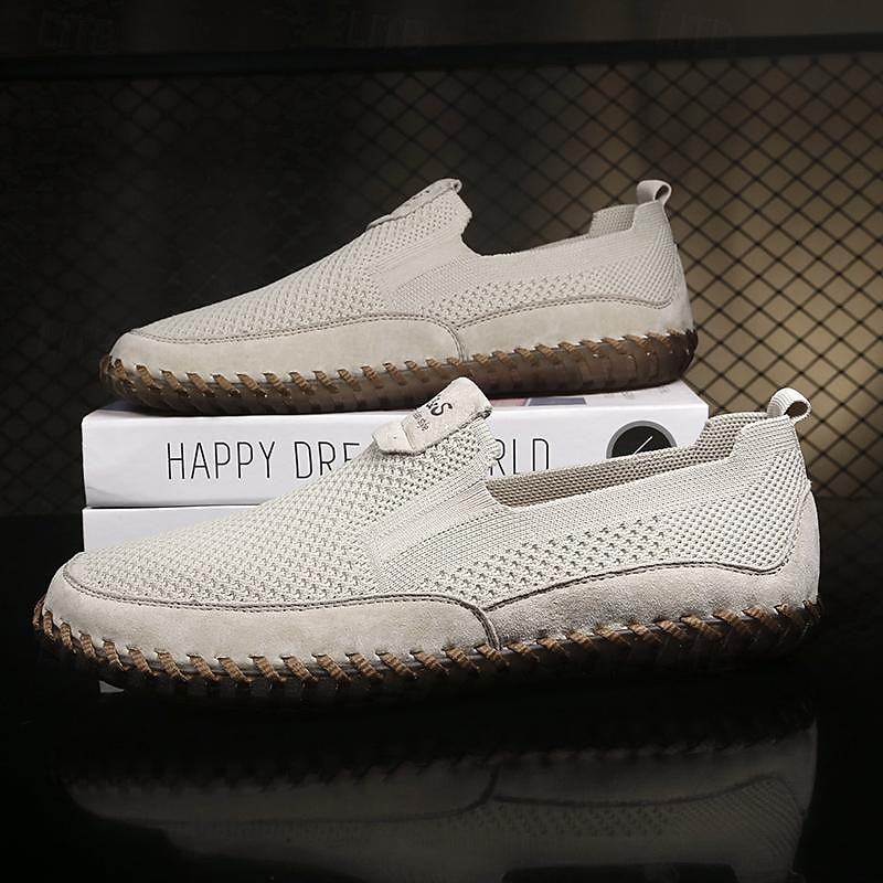 Per uomo Mocassini e Slip-Ons Scarpe fatte a mano Footing Informale Giornaliero PU Traspirante Comodo Beige / Bianco Grigio Estate Autunno del 2025 a $49.99 -P10