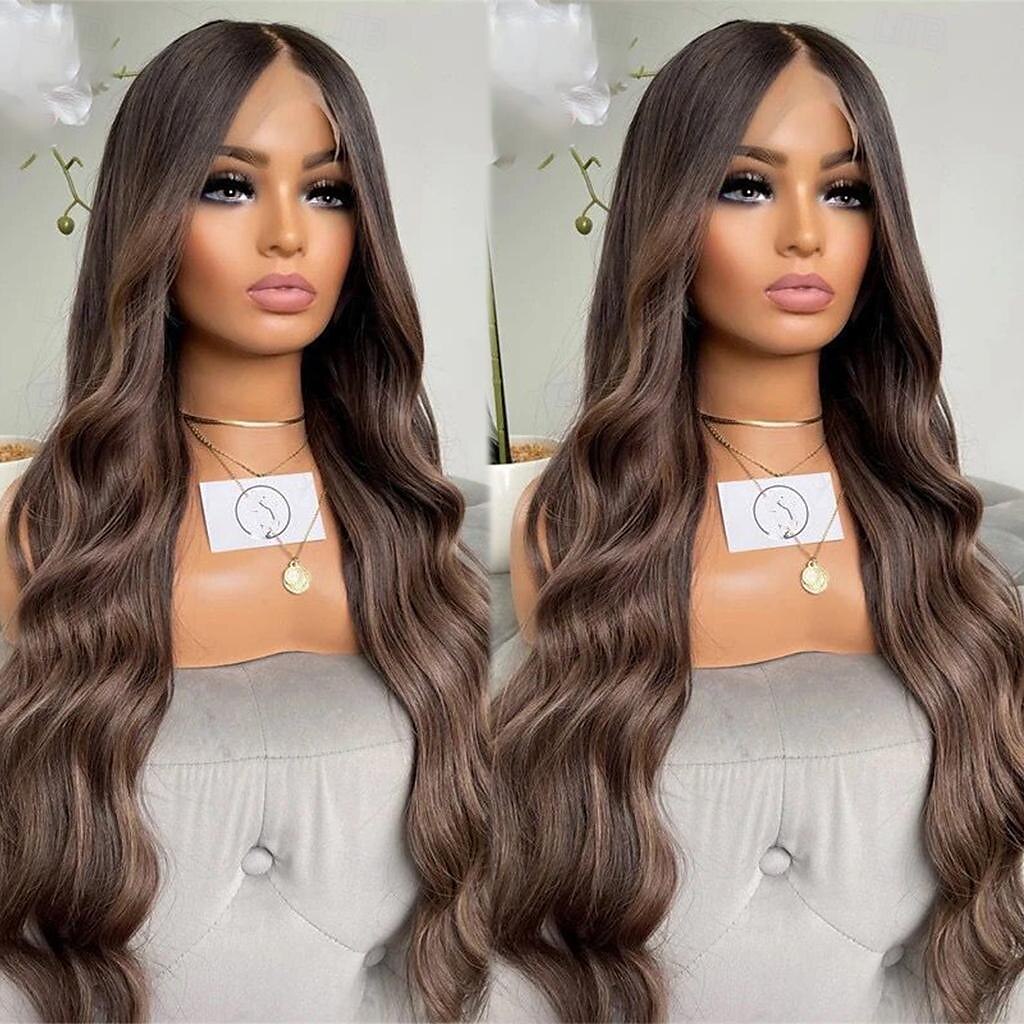 Perruque Cheveux Naturel Rémy 13x4 devant en dentelle Cheveux Brésiliens Ondulé Multicolore Partie libre Femme Densité 130% 150% avec des cheveux de bébé 100% vierge Sans colle Longue A1 Perruque de 2025 ? $267.09 –P2