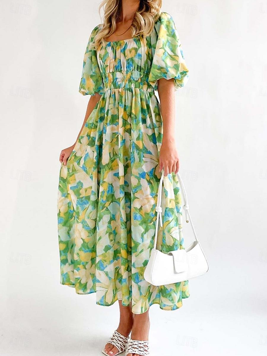 Pentru femei Rochie Lunga Rochie Maxi Rochie casual Rochie leagăn Rochie A line Rochie de vară Stilat Vacanță Zilnic Dată Fit regulat Floral Manșon Jumate De Pe Umăr Roșu-aprins Albastru piscin 2025 - $40.99 –P20