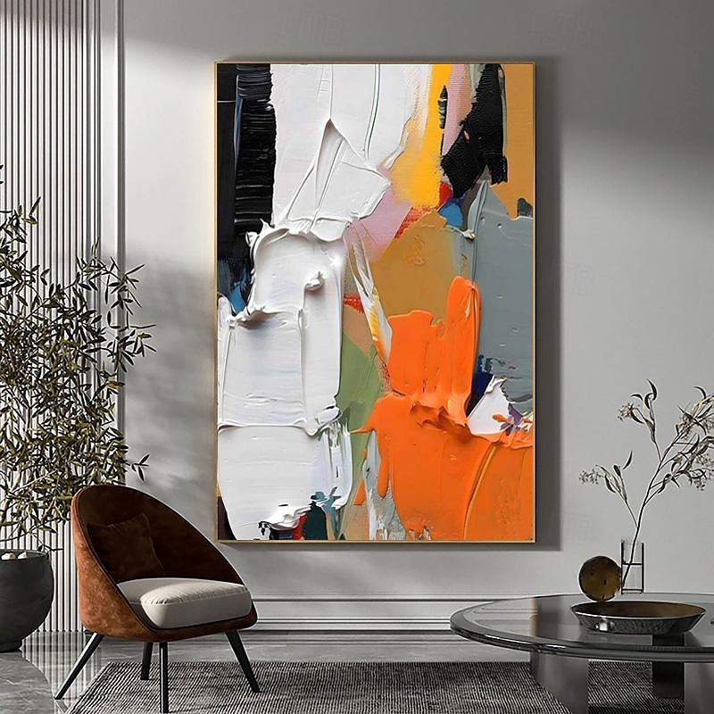 strukturierte handgemalte Leinwand gewickelt Ölgemälde Wandkunst orange weiß schwarz abstrakte Leinwand Malerei modernes Kunstwerk Öl Hand Malerei Home Interior Rahmen fertig zum Aufhängen 2025 - $131.99 –P3