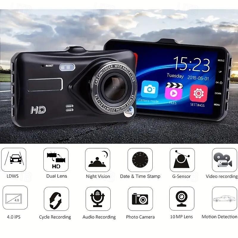 Hd Front and Rear Dual Recording Touch Screen DVR Large Angle 24 Hours 1080P Tachograph 2025 - $66.99 –P4