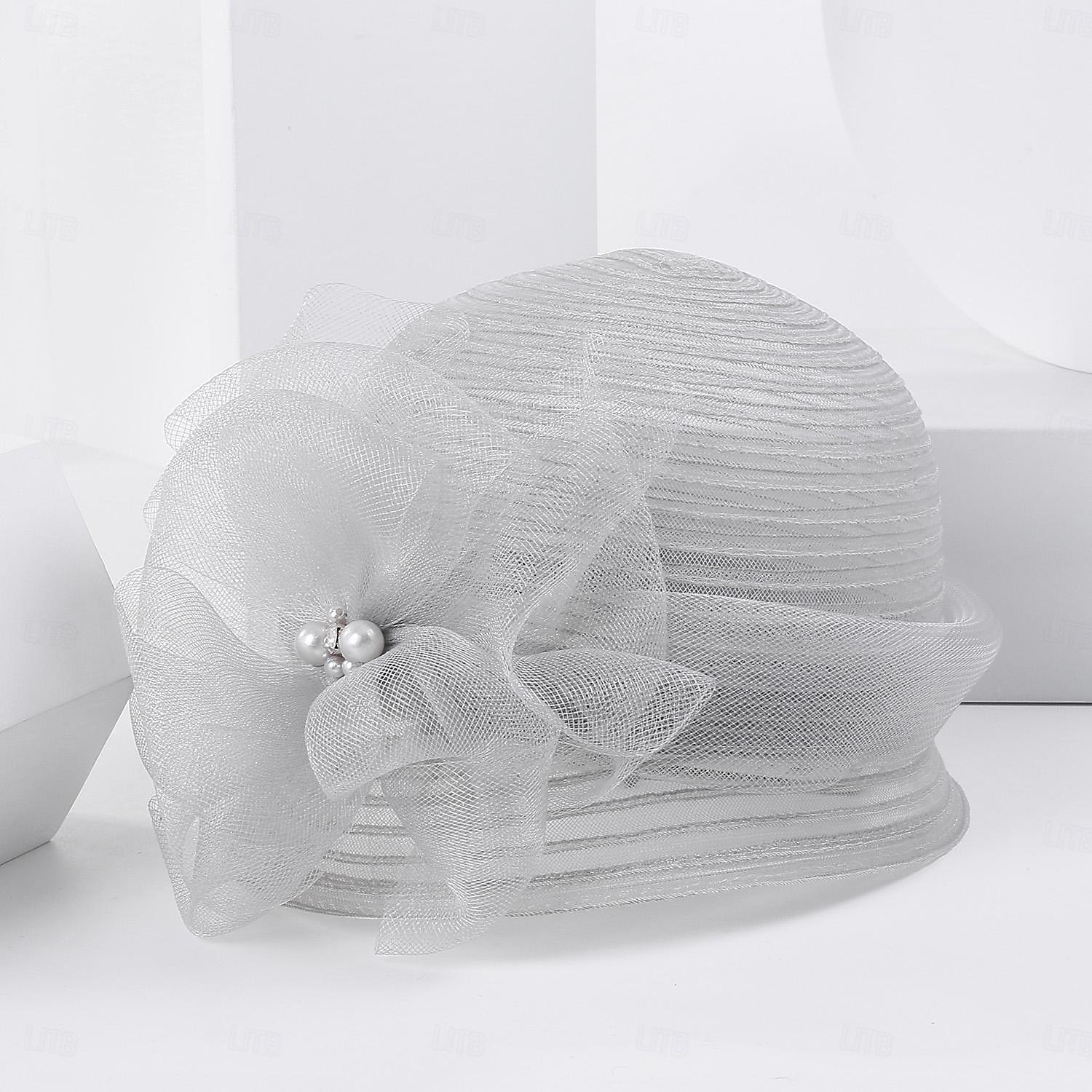 Hatter Fiber Bøttehatt Solhatt Bryllup Te Fest Elegant Bryllup Med Blomster Perledetaljer Hodeplagg Hodeplagg 2025 - $35.99 –P19
