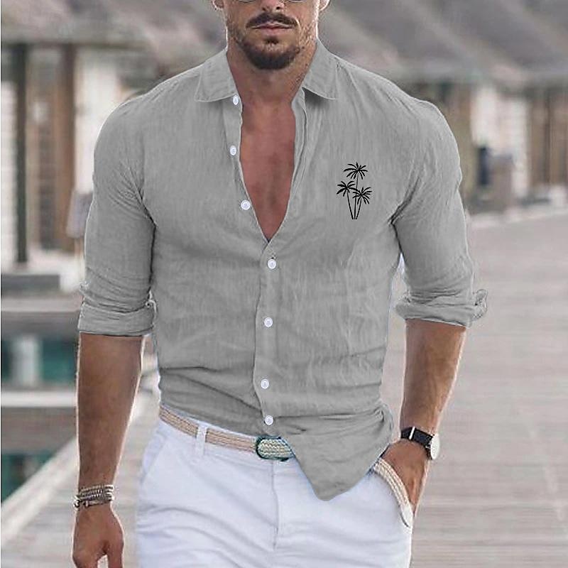 Per uomo Camicia Camicia in cotone e lino Camicia bianca di cotone Camicia minimalista Aloha Camicia casual Camicia di cotone Palma Vacanza Camicia hawaiana Nero Bianco Rosa Grigio Manica Lunga Bavero del 2025 a $23.99 –P4