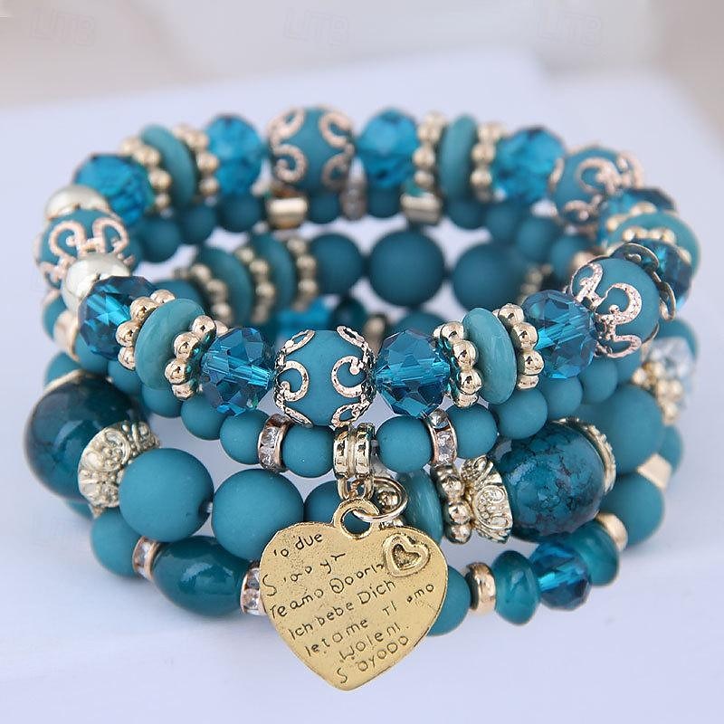 braccialetto da donna bohemien con perline a strati, ciondolo a cuore, elastico, accessorio di bigiotteria multicolore del 2025 a $8.49 –P6