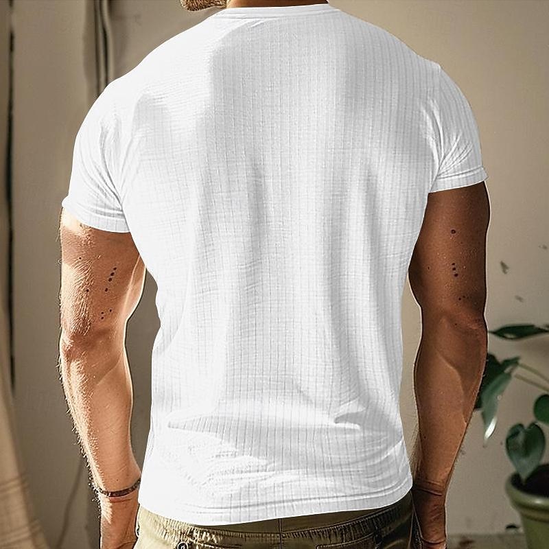 Men's Button T Shirt T Shirt Henley Shirt Tee Short Sleeve V Neck Spring & Summer Plain Pit Strip Fashion Designer Basic Vacation Street Going out Wine Black White Top Tee for Men 2025 - $12.49 –P2