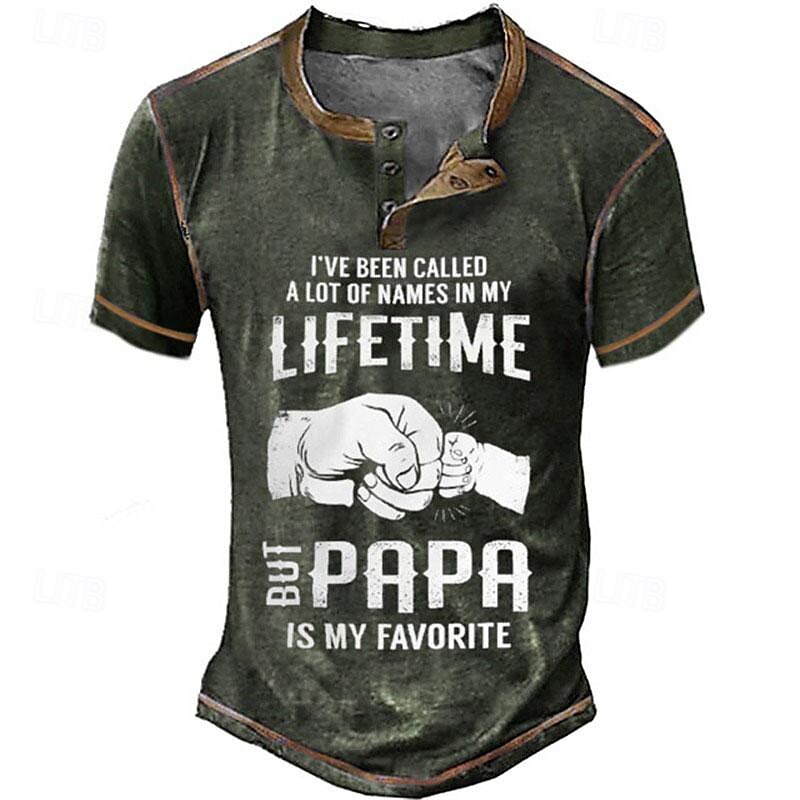 Férfi Rövid Ujjú Henley Grafikus Póló "Papi A Kedvencem" Apa Ajándék 2025 - $21.99 –P2