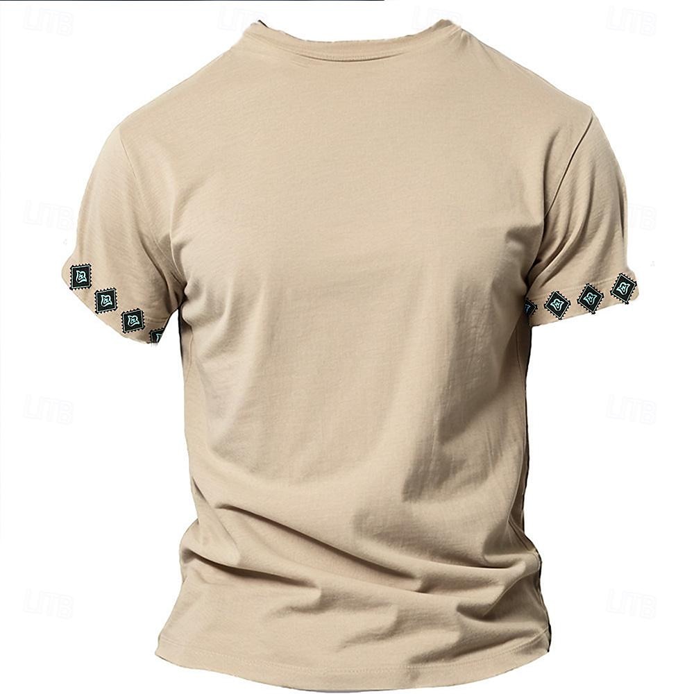 Herren Barock- T Shirt Henley Shirt Kurzarm 3D-Druck Designer Ethnisch Casual Täglich Sommer Blau Khaki V Ausschnitt Henley Henley T-Shirt 2025 - $23.99 –P3