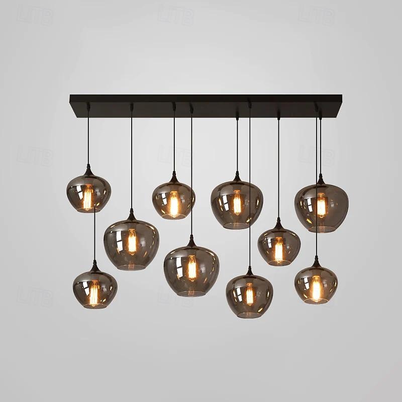 led kroonluchter eilandlicht 1/3/6/8/10/12 hoofden warm licht 25cm nordic restaurant creatieve persoonlijkheid lange lijn gerookte glazen lampen eetkamer woonkamer 110-240v 2026 - $866.99 –P5