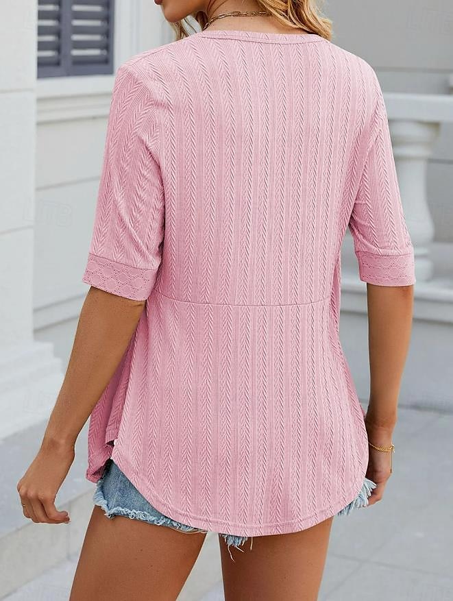 Dam Spetsskjorta Dressiga toppar Kortärmad Rund hals Utekväll Spets Vit Rodnande Rosa Fuchsia Grön Sommar 2025 - $21.99 –P4