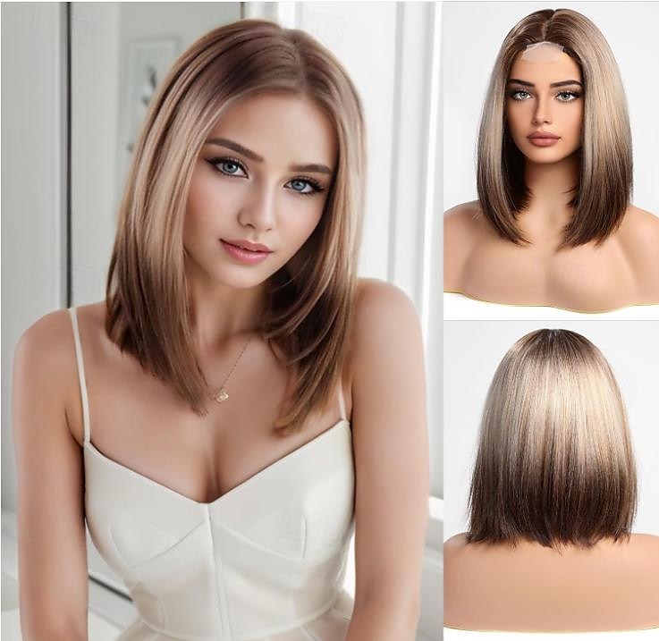 peruca bob frente de renda curta peruca bob fibra resistente ao calor combina perfeitamente com 12 polegadas cobre marrom marrom loiro claro loiro preto loiro de 2025 por $18.49 –P11