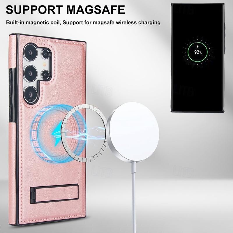 телефон Кейс для Назначение SSamsung Galaxy S25 S24 S23 Ultra Plus S22 Плюс Ультра С Магсейф Магнитный Поддержка беспроводной зарядки Откидная подножка Ретро ТПУ Кожа PU 2025 - $18.99 –P6