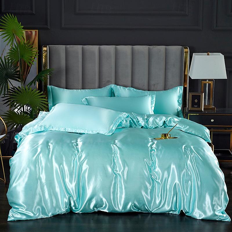 Set copripiumino rinfrescante 3 pezzi lenzuolo rinfrescante set biancheria da letto in raso di seta di lusso con più colori set copripiumino morbido tinta unita 1 copripiumino 2 federe del 2025 a $37.99 –P1