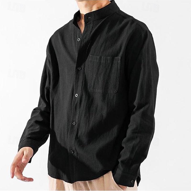 Per uomo Camicia in cotone e lino Camicia con colletto cinese Camicia con colletto alla coreana Semplice Vacanza Nero Bianco Verde militare Manica Lunga Colletto alla coreana Abbigliamento Tasca del 2025 a $25.99 –P6