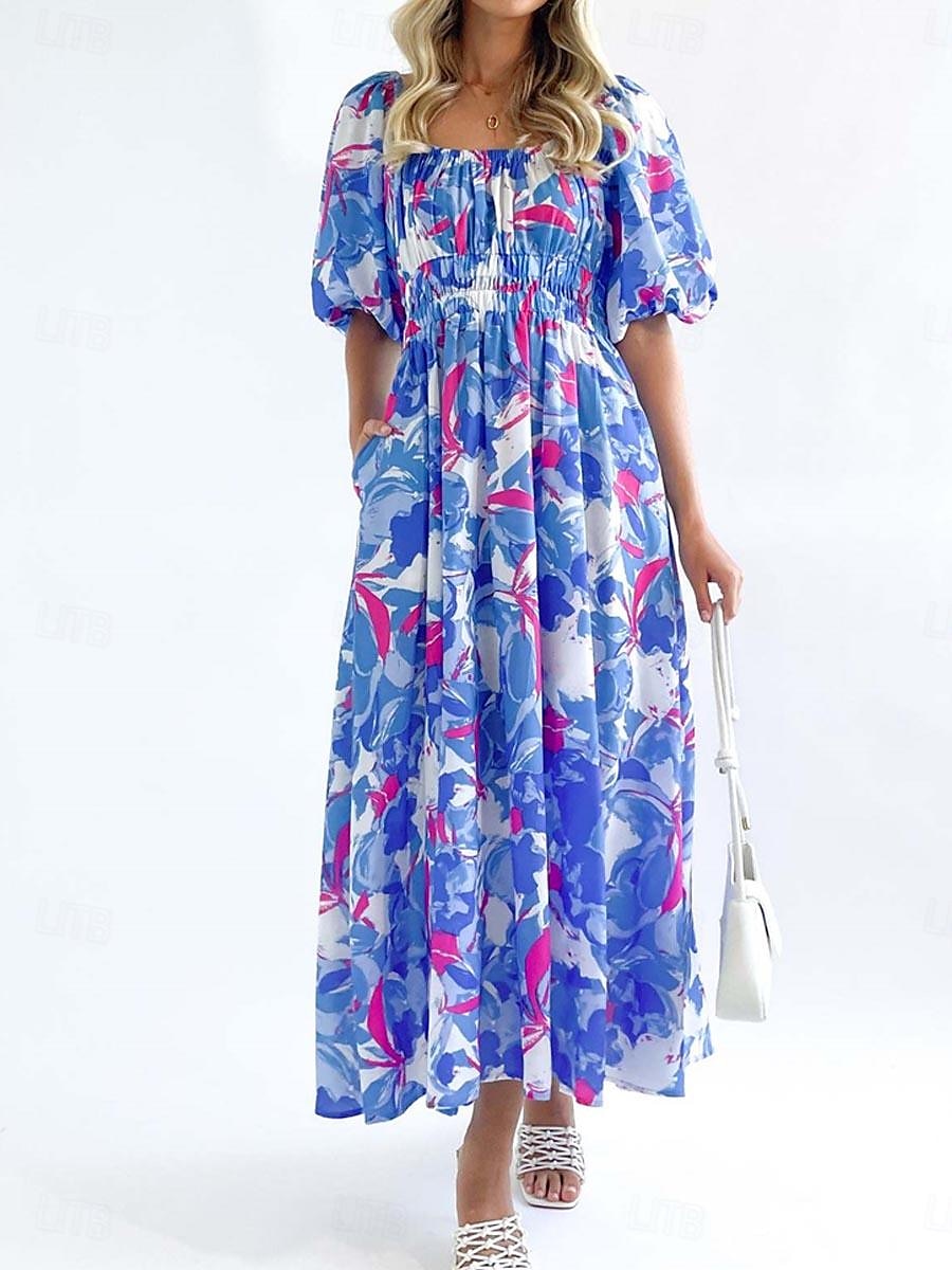 Pentru femei Rochie Lunga Rochie Maxi Rochie casual Rochie leagăn Rochie A line Rochie de vară Stilat Vacanță Zilnic Dată Fit regulat Floral Manșon Jumate De Pe Umăr Roșu-aprins Albastru piscin 2025 - $40.99 –P10