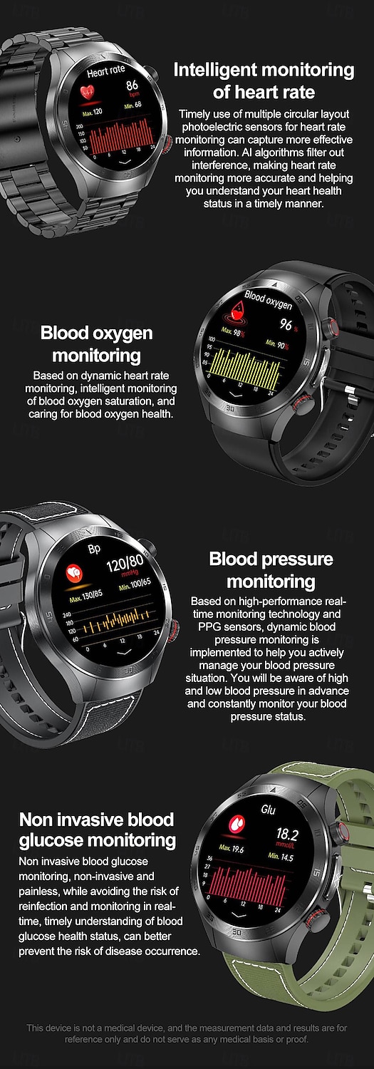 Laser Physiotherapy Blood Glucose Smart Health Watch Fitness Running Watch Bluetooth Temperature Monitoring Pedometer Compatible with Android iOS Women Men IP67 Waterproof 2025 - $97.99 –P8