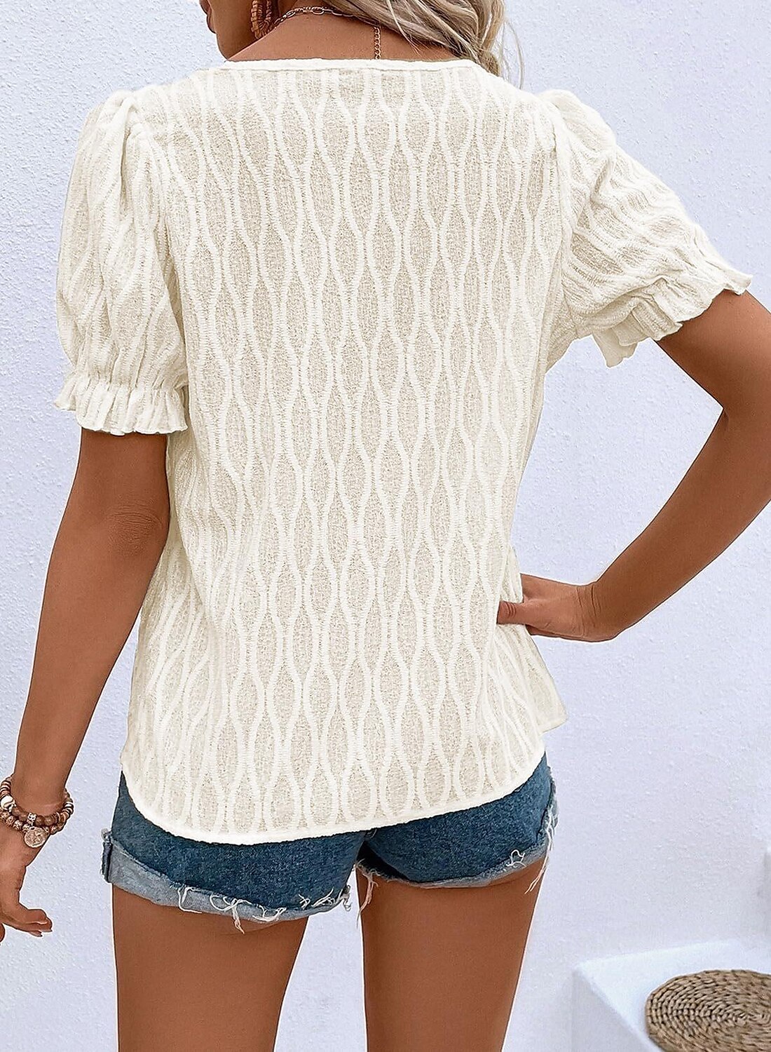 Per donna Camicia in pizzo Manica corta Girocollo Nero Bianco Blu Viola Estate del 2025 a $21.99 –P10