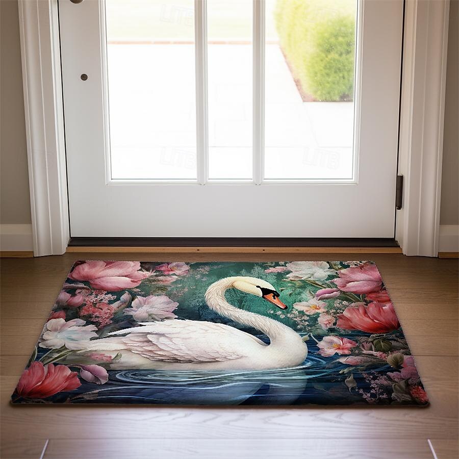 Schwanenblumen Fußmatte Küchenmatte Bodenmatte rutschfester Bereich Teppich Ölfester Teppich Indoor Outdoor Matte Schlafzimmer Dekor Badezimmermatte Eingangsbereich Teppich 2025 - $15.49 –P5