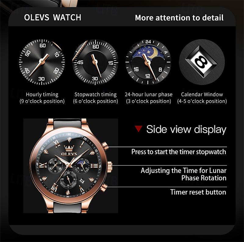 Новые часы Olevs Brand Men's с светящимся хронографом календарем 24 часа многофункциональными кварцевыми часами для бизнеса керамические водонепроницаемые наручные часы 2025 - $61.99 –P3