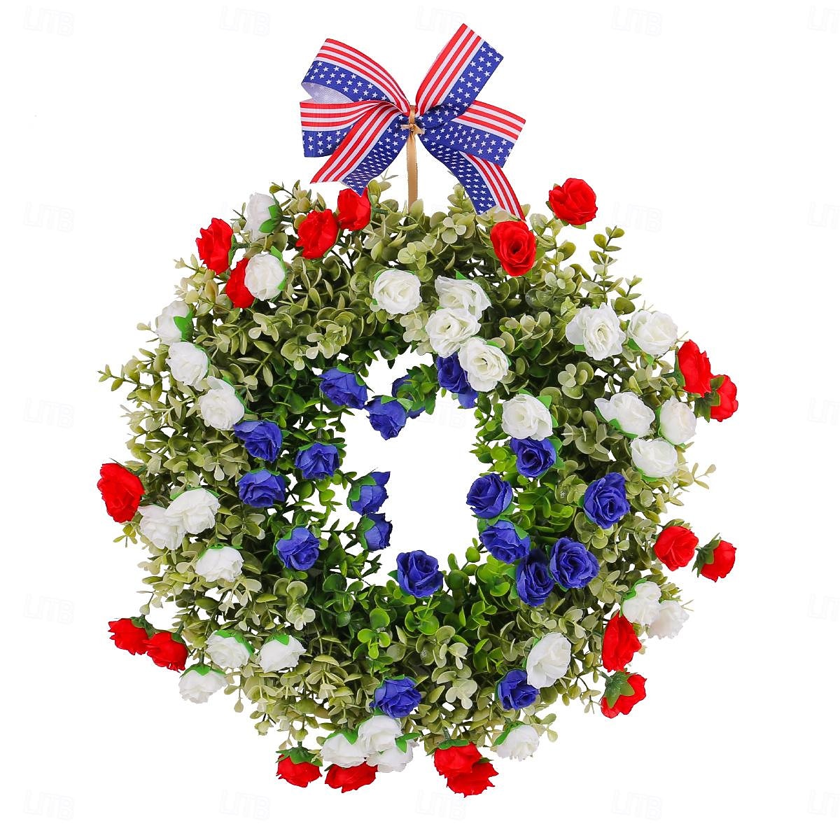 Patriotic Wreath for Front Door 4th of July Independence Day Red White and Blue Decoration, Faux Floral Grapevine Ring with American Flag Elements, Wholesale Party Decor for Porch or Wall 2025 - $37.99 –P5
