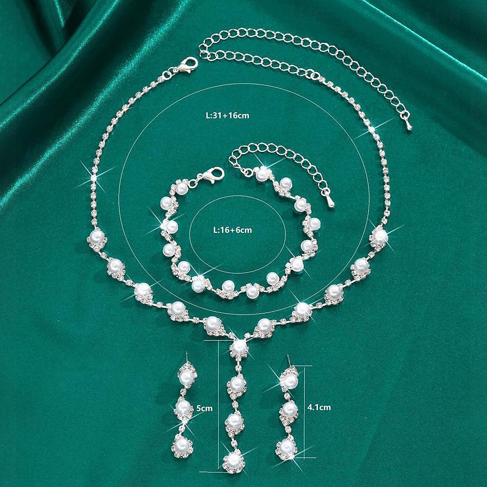 Sieradenset 4 stuks Imitatieparel Strass Oorbellen Kettingen Armbanden Dames Elegant Modieus leuke Style meetkundig Geometrische vorm Sieraden set Voor Bruiloft Feest Vuosipäivä 2025 - $17.49 –P1