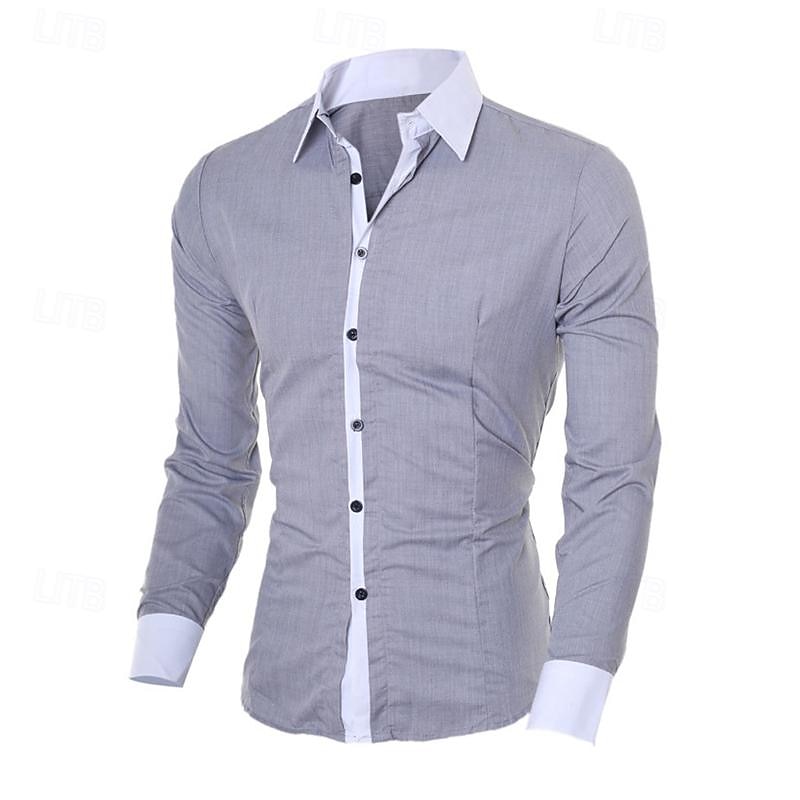 Men's Shirt Dress Shirt Button Up Shirt Color Block Wedding Party Black White Pink Light Sky Blue Long Sleeve Lapel Spring & Fall Clothing Apparel Patchwork 2025 - $21.99 –P5