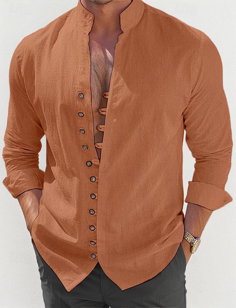 Per uomo Camicia Camicia di lino Camicia Estiva Abbigliamento da spiaggia Camicia casual Camicia con Bottoni Semplice Quotidiano Vacanza Bianco Blu Verde Cachi Manica Lunga Colletto alla coreana del 2026 a CHF21.79 –P11