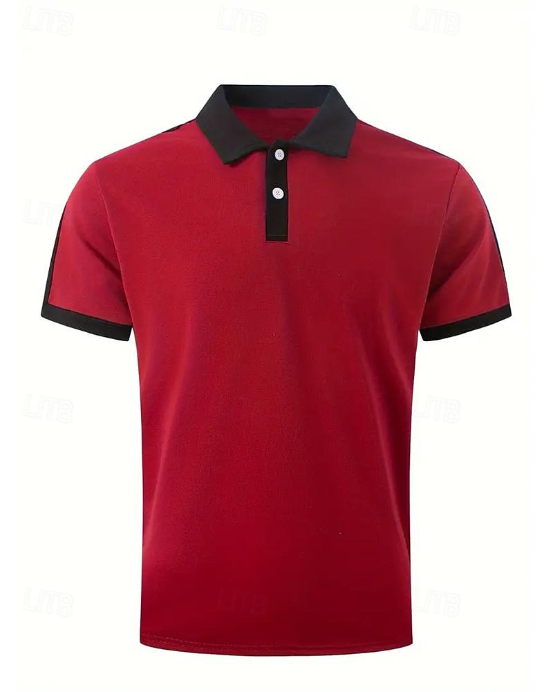 Men's Golf Shirt Golf Polo Work Casual Lapel Short Sleeve Basic Modern Color Block Patchwork Button Spring & Summer Regular Fit Wine Navy Blue sky blue Gold Beige Coffee Golf Shirt 2025 - $18.99 –P20