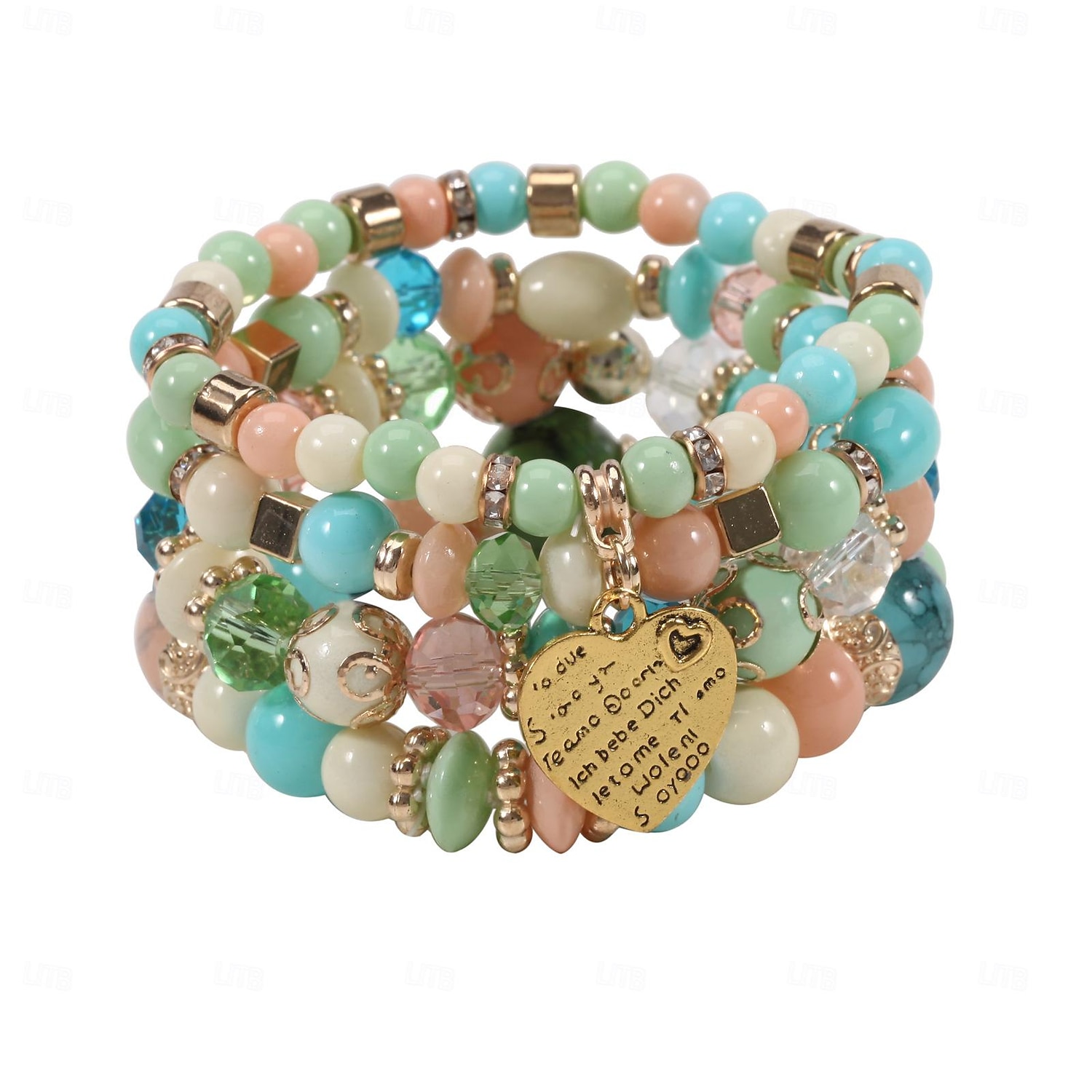 braccialetto da donna bohemien con perline a strati, ciondolo a cuore, elastico, accessorio di bigiotteria multicolore del 2025 a $8.49 –P3