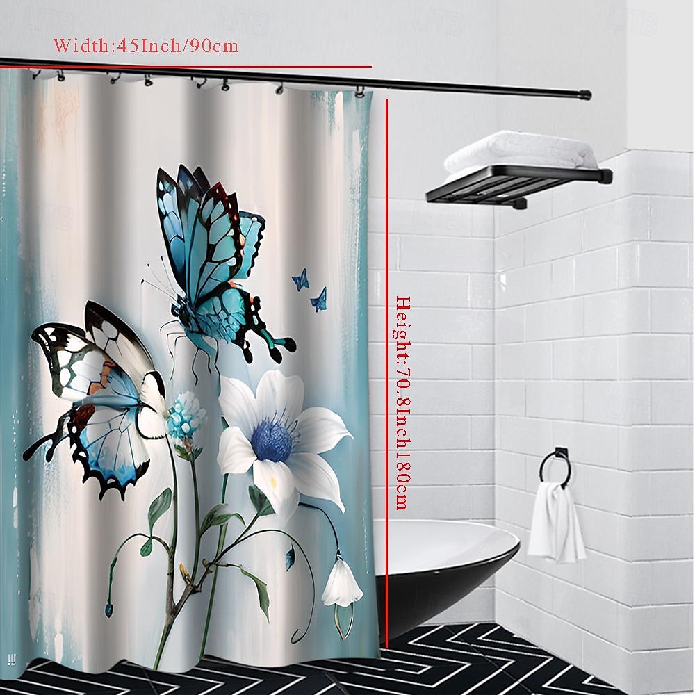 Pillangó fürdőszobai dekó 4 db-os zuhanyfüggöny szett 180cm*180cm(70"*70") fürdőszobai szettek modern otthoni fürdőszobai dekoráció fürdőszőnyeg U alakú és WC fedél szőnyeg 12 kampóval 2025 - $41.99 –P8