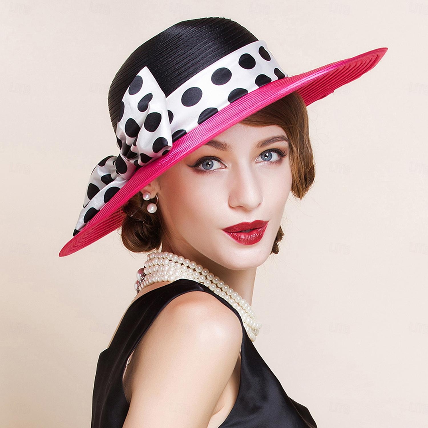 Cappelli Fibra Bombetta / Cappello a cloche Cappello a secchiello Cappello di paglia Matrimonio Tè Elegante Matrimonio Con Fiocco Pois Copricapo Copricapo del 2025 a $49.99 –P3