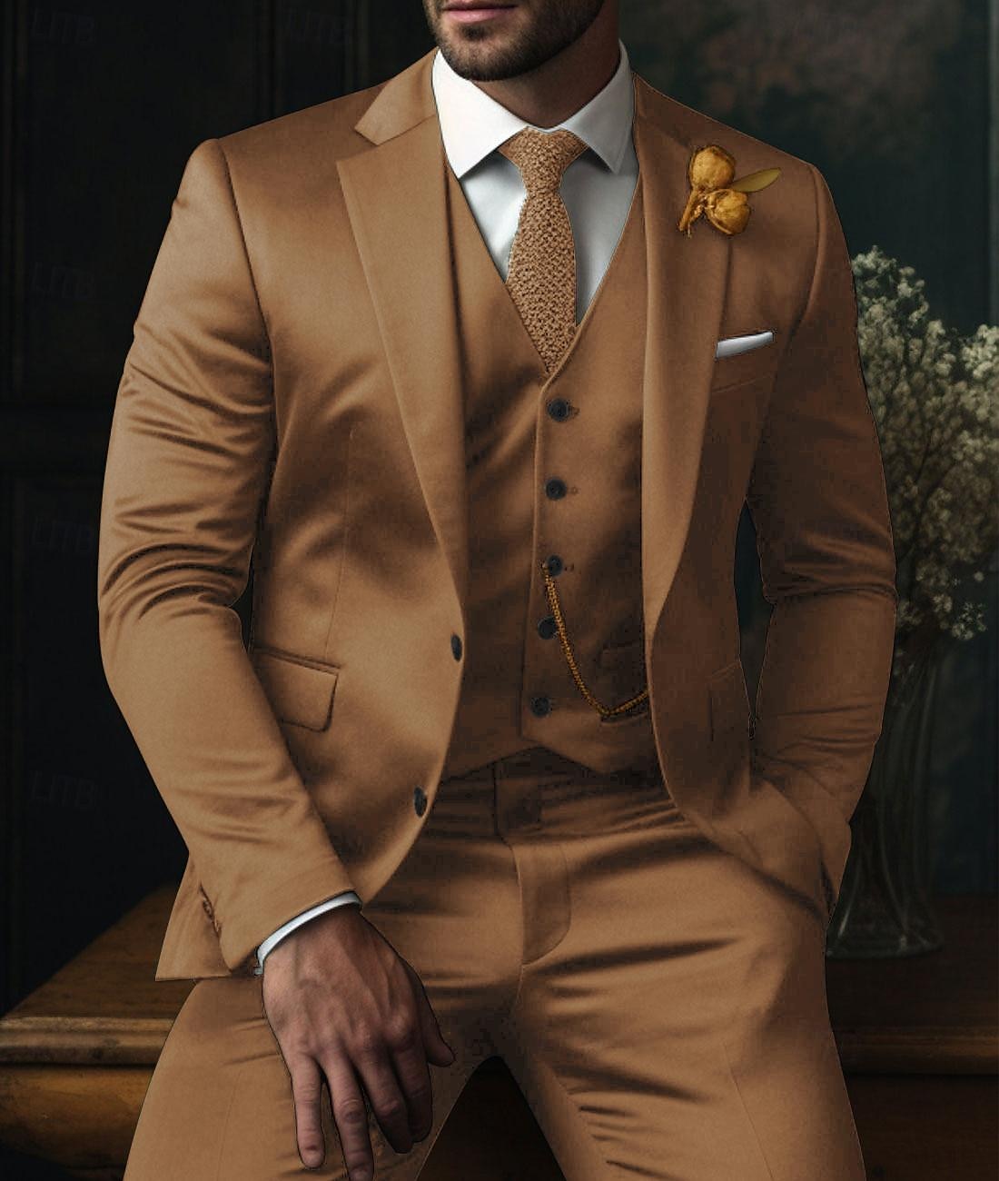 Herren Hochzeit Anzüge Schwarz Rot Einfarbig Schmale Passform 3-teilig Einreihige Zwei-Knopf-Jacke 2025 - $122.99 –P2