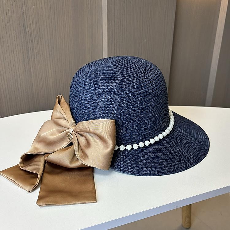 Chapeaux Coiffure Acrylique / Coton Paille Chapeau de seau Chapeau de Paille Chapeau de soleil Casual Vacances Elégant Rétro Avec Plume Noeud Casque Couvre-chef de 2025 ? $21.99 –P3