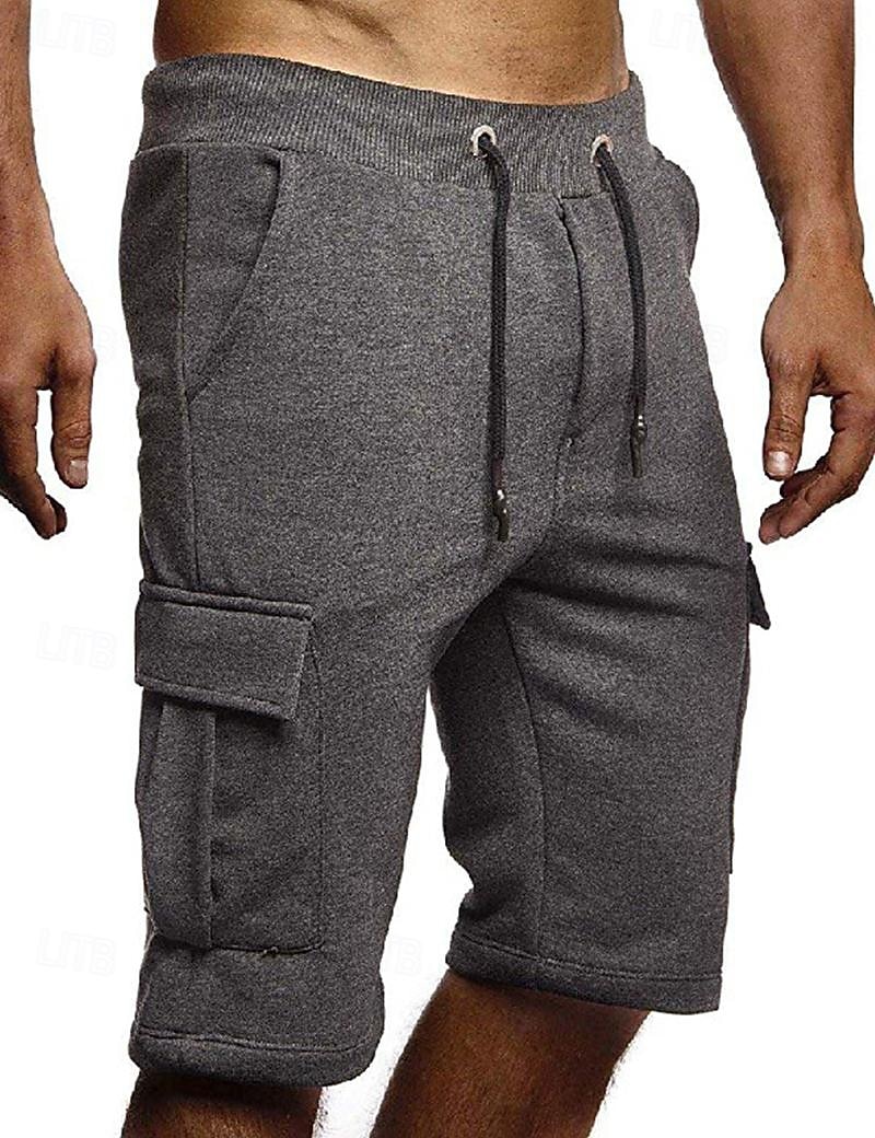 رجالي شورت كارجو شورت العرق شورتات برمودا شورت رباط مرونة الخصر متعدد الجيب سهل راحة ناعم طول الركبة مناسب للحفلات الأماكن المفتوحة مناسب للبس اليومي موضة أناقة الشارع أسود رمادي غامق مرن نسبياً 2026 - $18.99 –P3