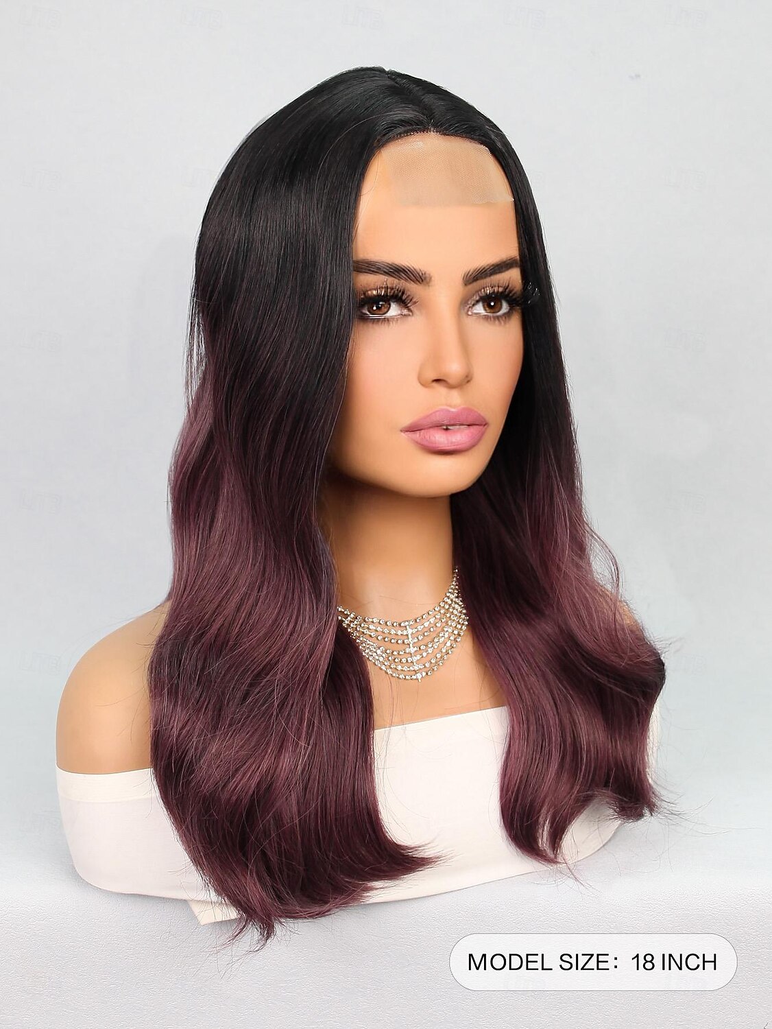Synthetic Lace Wig Wavy Style 18 inch Multi-color Middle Part U Part Wig Women's Wig Black / Purple 2025 - $26.99 –P2
