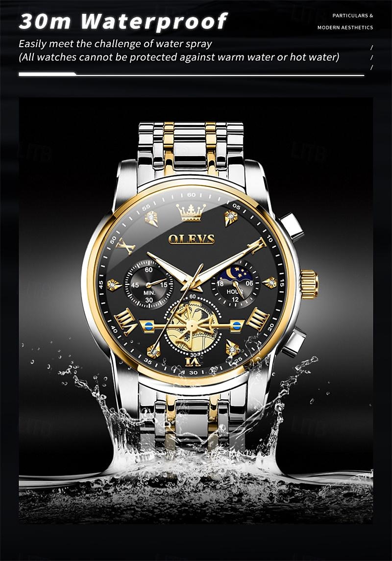 New Olevs Brand Men'S Watch Luminous Chronograph 24-Hour Indication Quartz Watch Business Steel Belt Men'S Waterproof Wristwatch 2025 - $34.99 –P11