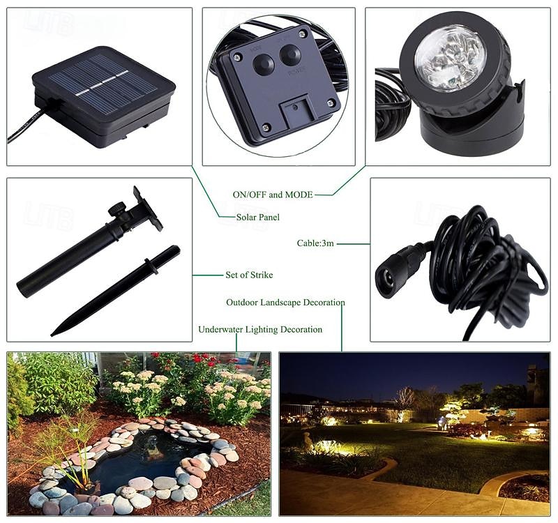 Solar LED Pond Spotlights Submersible Pond Pool Lights with 3 Lamps 18 LEDs Landscape Spotlight Underwater Lights IP68 Waterproof Solar Garden Lights for Pond Garden Fountain Outdoor Lawn Decoration 2026 - $39.99 –P10
