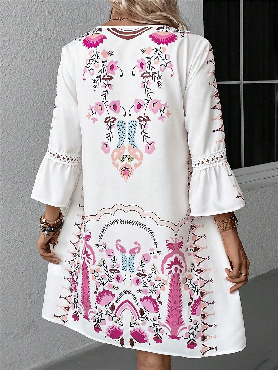 Damen Minikleid Casual kleid Sommerkleid Boho-Kleid Stilvoll Brautkleider schlicht Urlaub Täglich Verabredung Regular Fit Blumen 3/4 Ärmel V Ausschnitt Schwarz Rote Fuchsie Aprikose Sommer 2025 - $27.99 –P8