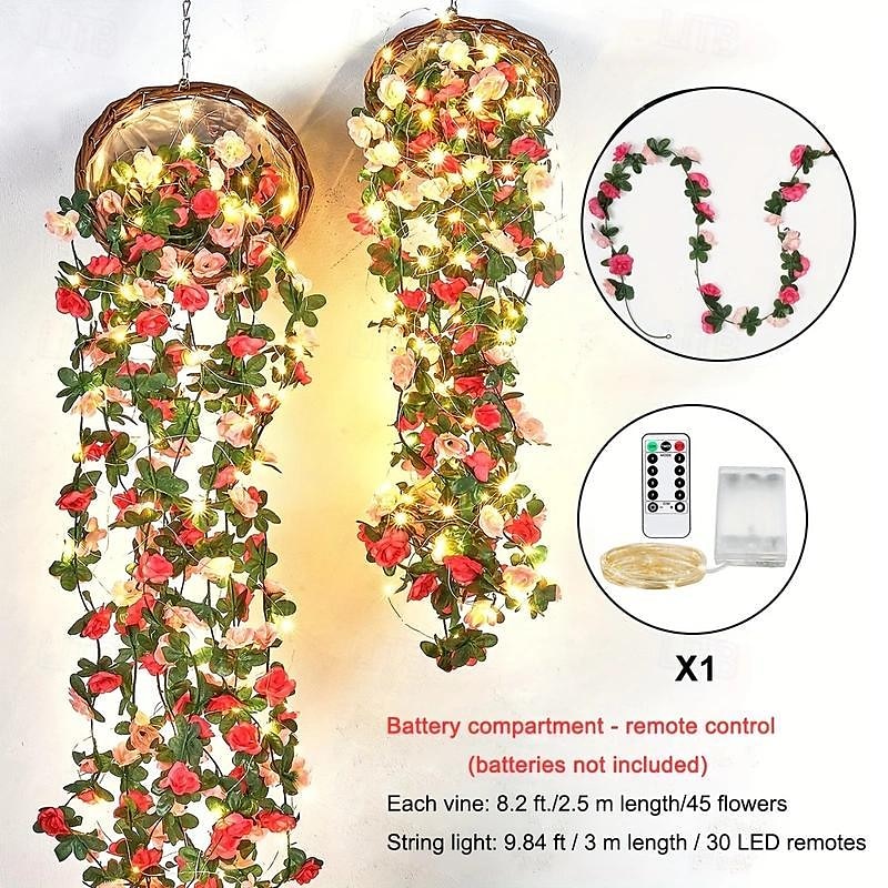 Elegant Wedding Party Reception Artificial Rose Flower String Lights with Remote Control - 30 LEDs, 8 Modes Battery Operated for Valentine's Day Decor 2025 - $12.99 –P6