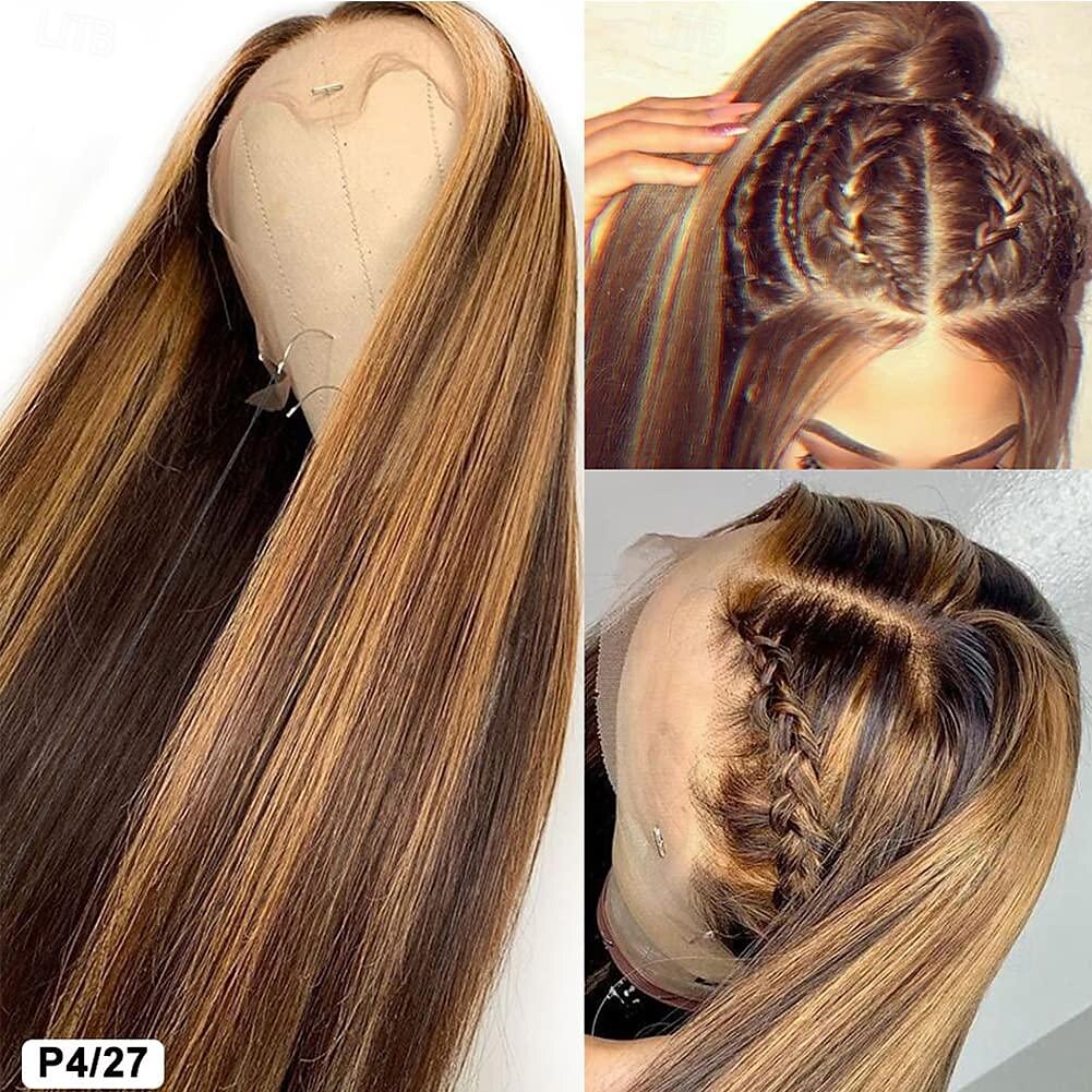 P4/27 Highlight Wigs Pre Plucked Highlight Ombre Lace Front Wig Human Hair Omber P4/27 Hair Wig with Natural Hairline 13X4 HD Transparent Straight Lace Frontal Wigs For Women Brazilian Remy Hair Wig 2025 - $131.99 –P4