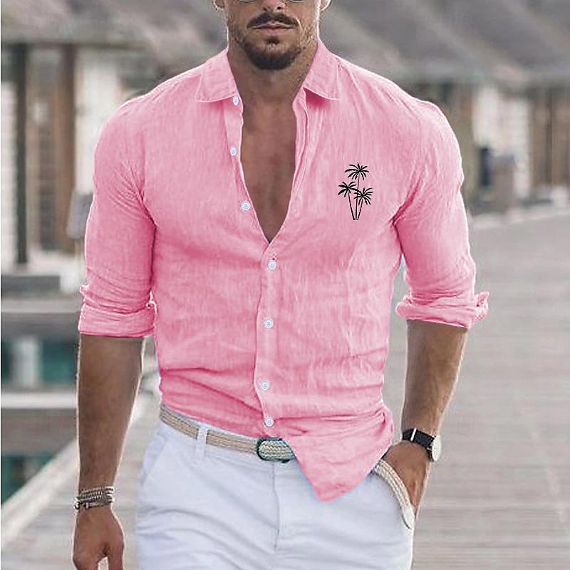 Per uomo Camicia Camicia in cotone e lino Camicia bianca di cotone Camicia minimalista Aloha Camicia casual Camicia di cotone Palma Vacanza Camicia hawaiana Nero Bianco Rosa Grigio Manica Lunga Bavero del 2025 a $23.99 –P1