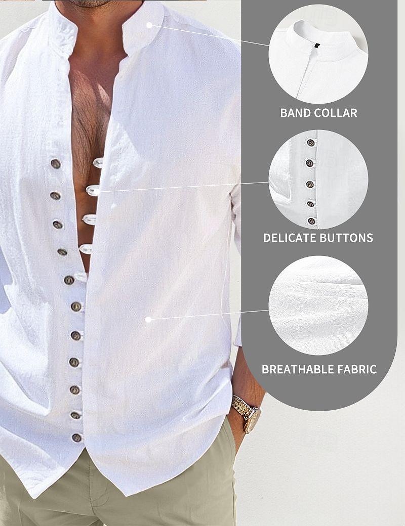 Per uomo Camicia Camicia di lino Camicia Estiva Abbigliamento da spiaggia Camicia casual Camicia con Bottoni Semplice Quotidiano Vacanza Bianco Blu Verde Cachi Manica Lunga Colletto alla coreana del 2026 a CHF21.79 –P5
