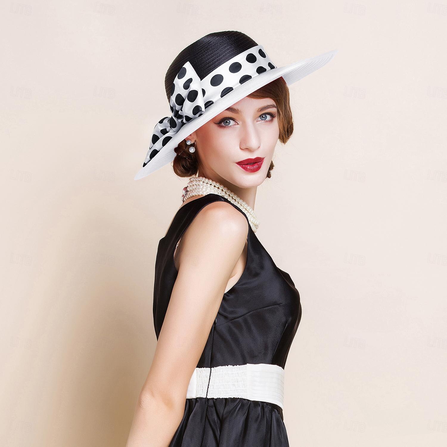 Cappelli Fibra Bombetta / Cappello a cloche Cappello a secchiello Cappello di paglia Matrimonio Tè Elegante Matrimonio Con Fiocco Pois Copricapo Copricapo del 2025 a $49.99 –P10