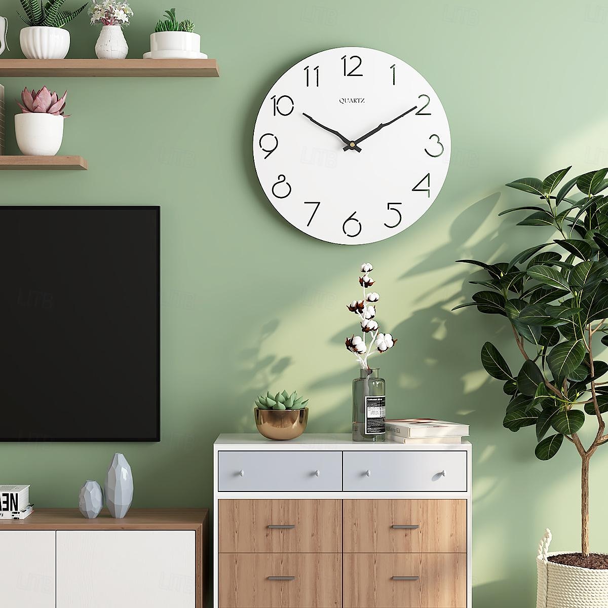 moderni seinäkello, luova koristeellinen pohjoismainen hirsityylinen seinäkello arabialaiset numerot seinäkello moderni valkoinen puu yksinkertainen pyöreä seinäkello 30cm 2025 - $51.99 –P1
